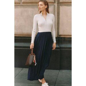 ANTHROPOLOGIE  The Thea Long-Sleeve Half-Zip Maxi Dress in Grey Size Medium